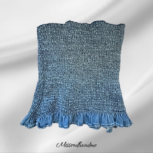 Zara Textured Blue Tube Top - Picture 1 of 2